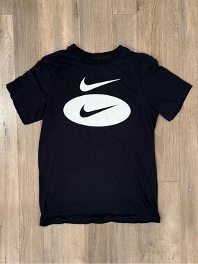 Nike Men's Black Short Sleeve Tee with White Swoosh Graphics